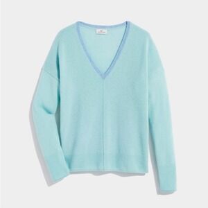 Vineyard Vines Womens Seaspun Cashmere V-Neck Crystal Blue Sweater Sz XS Preppy